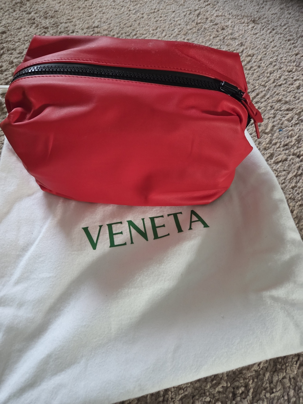 Bottega Veneta Red Leather Cosmetic Pouch